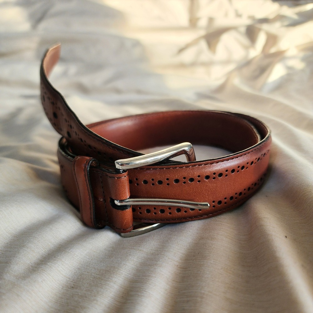 Allen Edmonds Manistee Dress Leather Belt Cognac Brown Mens 36 Made in USA 74090